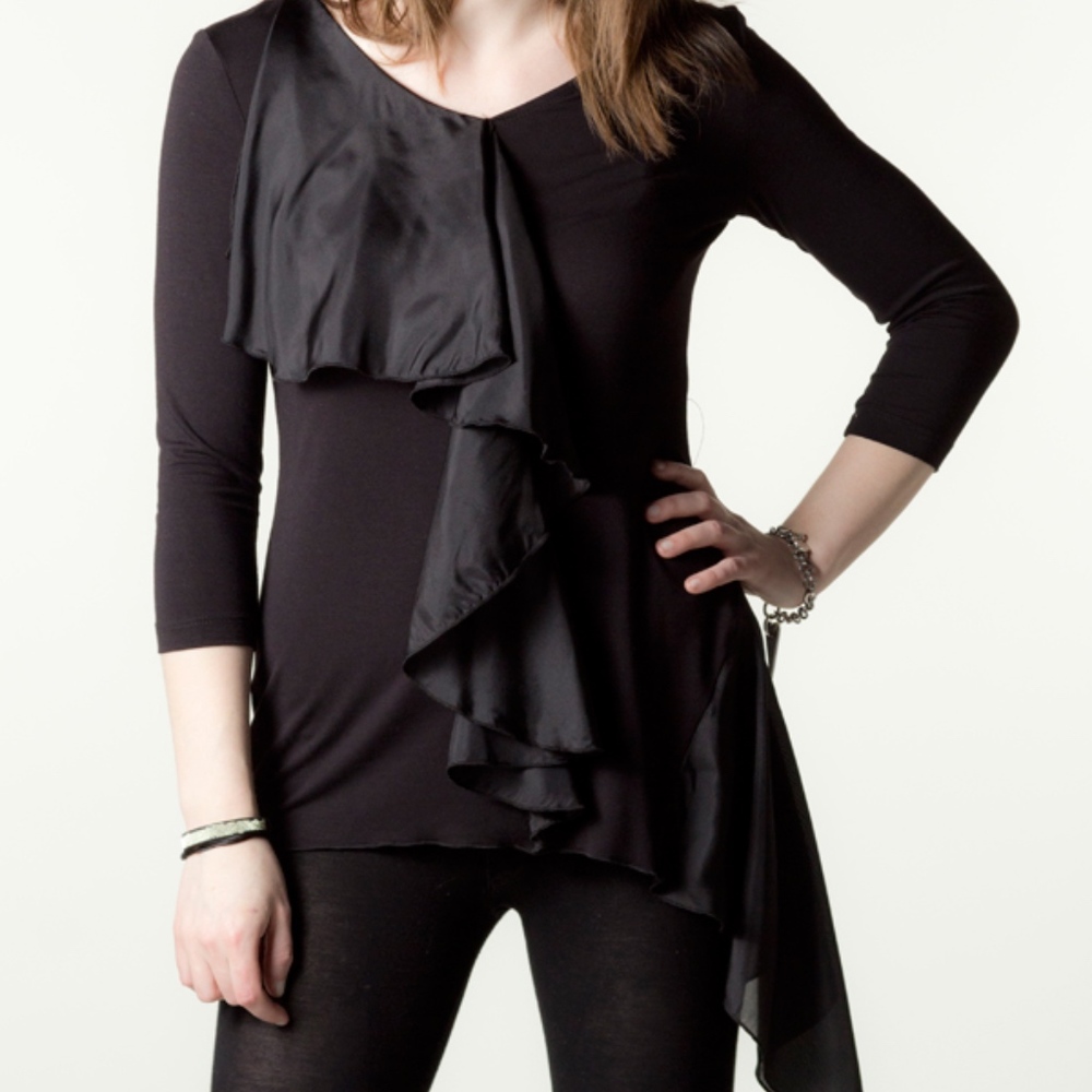 Asymmetric jersey and silk top
